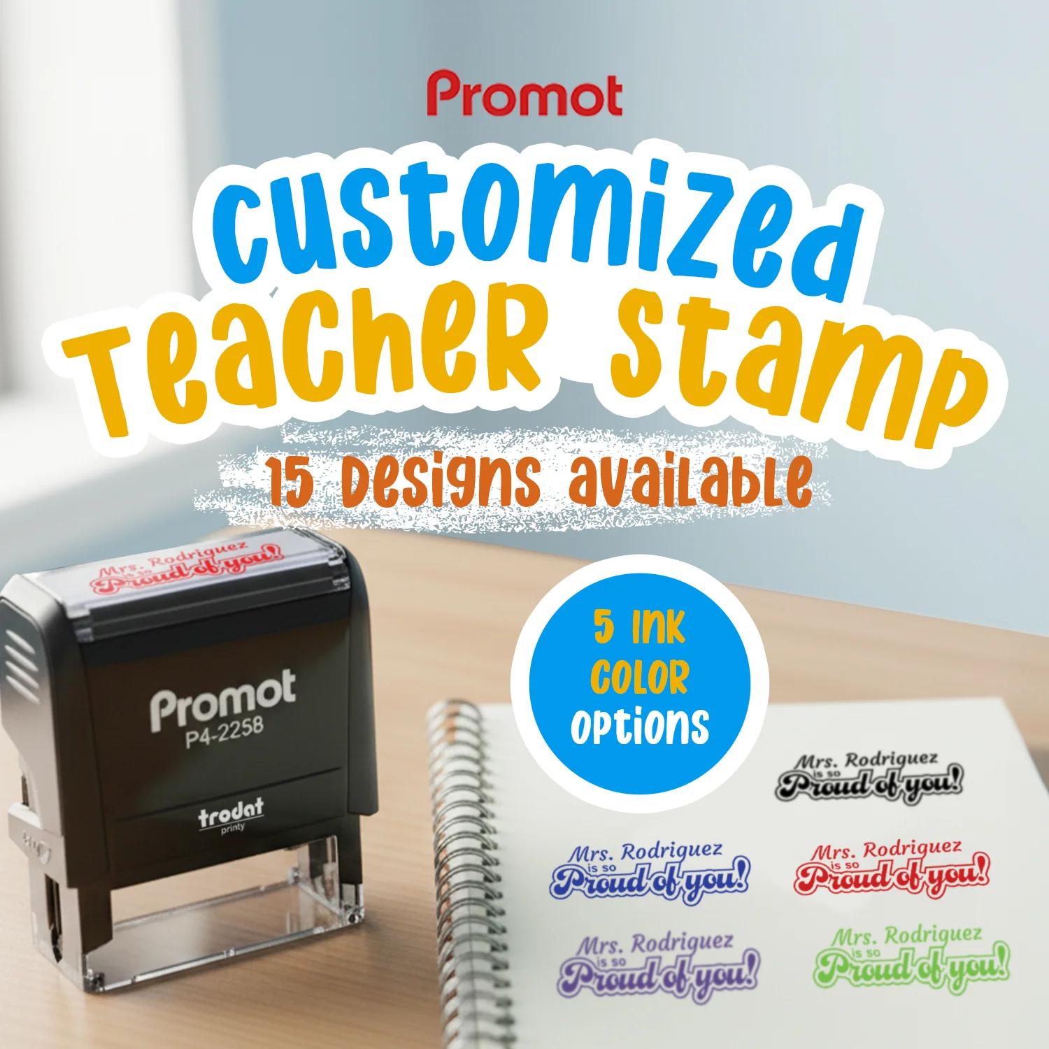 Teacher Custom Rubber Stamp "Proud of You" - Large